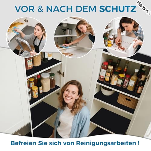 Hersvin Schubladenmatte 50cmx600cm Schubladeneinlage Eva Schrankpapier Nicht Klebende Wasserfest Unterlage Teppich für Küchenschränke Regalschrank (Schwarz Punkt)