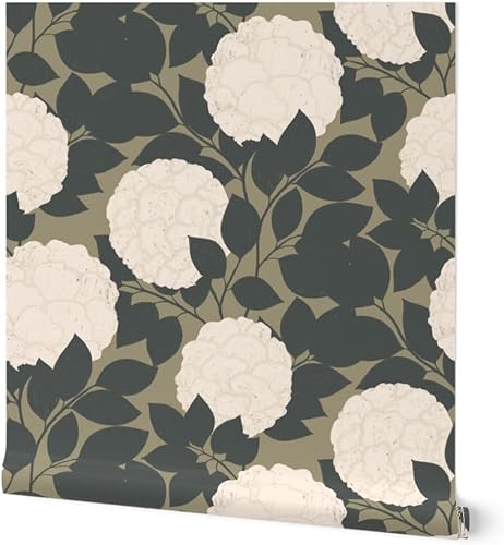 Spoonflower Papel tapiz autoadhesivo para despegar y pegar, flores vintage, floral, naturaleza, neutro, rosa, jardín, peonías botánicas, papel tapiz