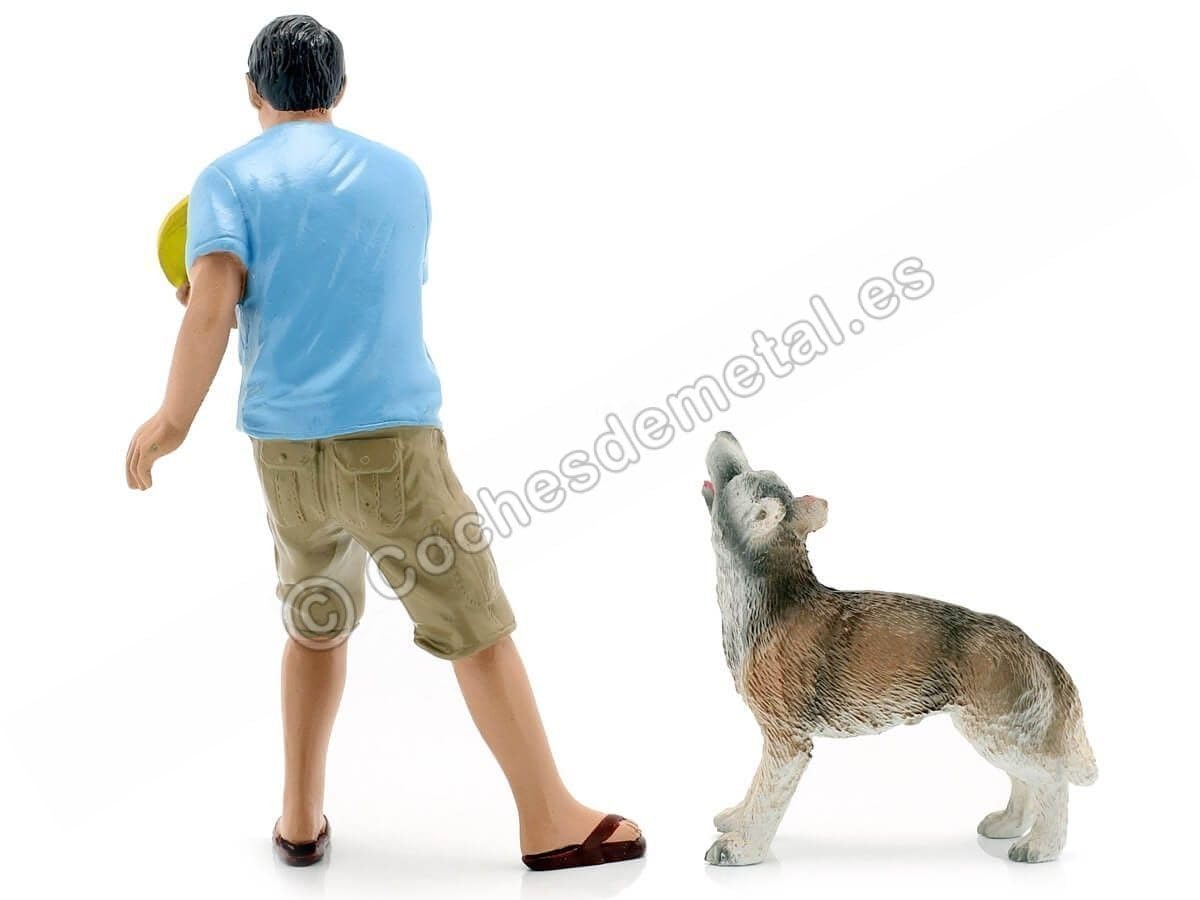 American Diorama – 23889 – Figur Mann/Hund – Maßstab 1:18 – Blau/Gelb/Grün
