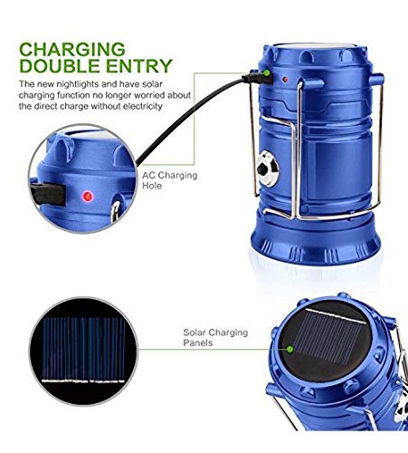 Debire Solar Emergency LED Light, USB and Mobile Charging 2 Power Sources, Power Lithium Battery, Travel Camping Lantern with Cable, Multicolored(Black/Blue/Golden) Pack of 1 1