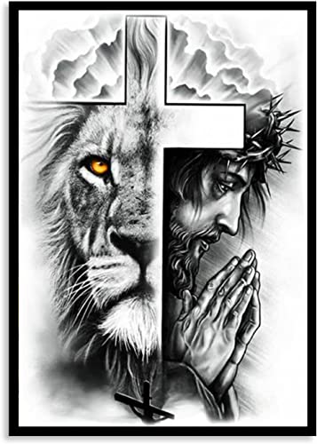 Lion And Jesus Counted Cross Stitch Kits For Adults Beginners,Easter He Is Risen Full Range Of Cross-Stitch Stamped Kits Embroidery Patterns Art Crafts Needlepoint Kits For Wall Decor 12X16 Inch #TOP9