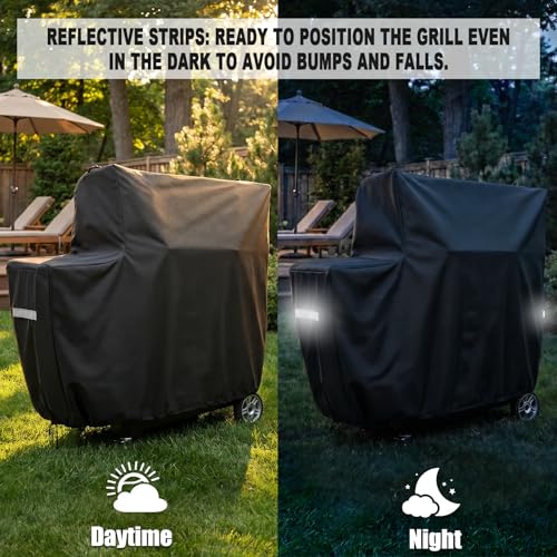 Image of QuliMetal Smoker Cover for Gravity Series 1050 Digital Charcoal Grill and Smoker Durable Grill Cover with PVC Liner, Double-Stitching and Adjustable Drawstring in Black, Model MB20081220