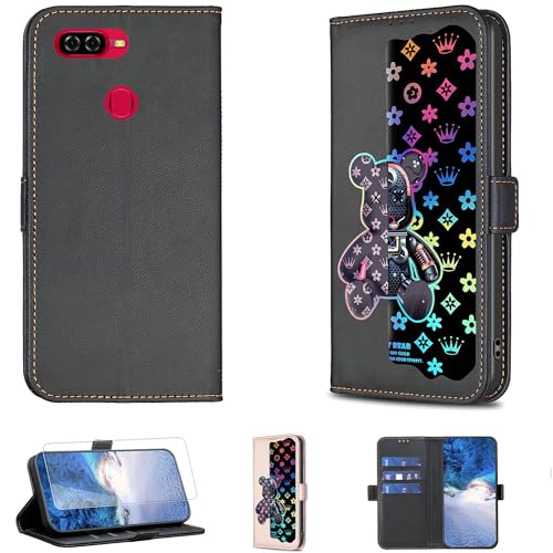 jioeuinly Case Compatible for Blu G50 Mega 2022 Phone Case Flip Stand Cover [with Tempered Glass Screen Protector] JXX-Black