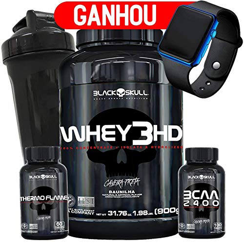 Kit de Suplementos Definição Black Skull Whey 3HD 900g Bcaa Termogenico