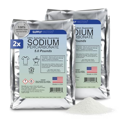 Supply Masters Sodium Percarbonate Powder 10 lbs – Oxygen Bleach, Laundry Booster & Stain Remover – 99.9% Pure Fabric Brightener & Home Cleaning Powder – Multi-Surface Cleaner
