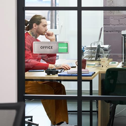 Image of Office Door Signs Do Not Disturb, In Use /Available Slider Sign for Home Office Wellness Conference Vacant Occupied Privacy Slide Door Sign，Brushed Silver