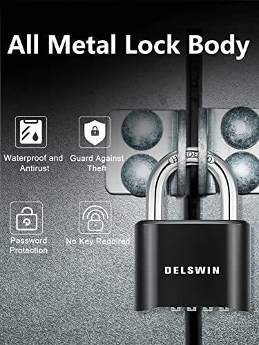 Image of DELSWIN 4-Digit Combination Lock Outdoor Padlock - Heavy Duty Locker Lock with Hardened Steel Shackle, Waterproof Combo Lock for Gym Locker, Hasp Storage, Shed, Fence, Gate (Black,5Pcs)