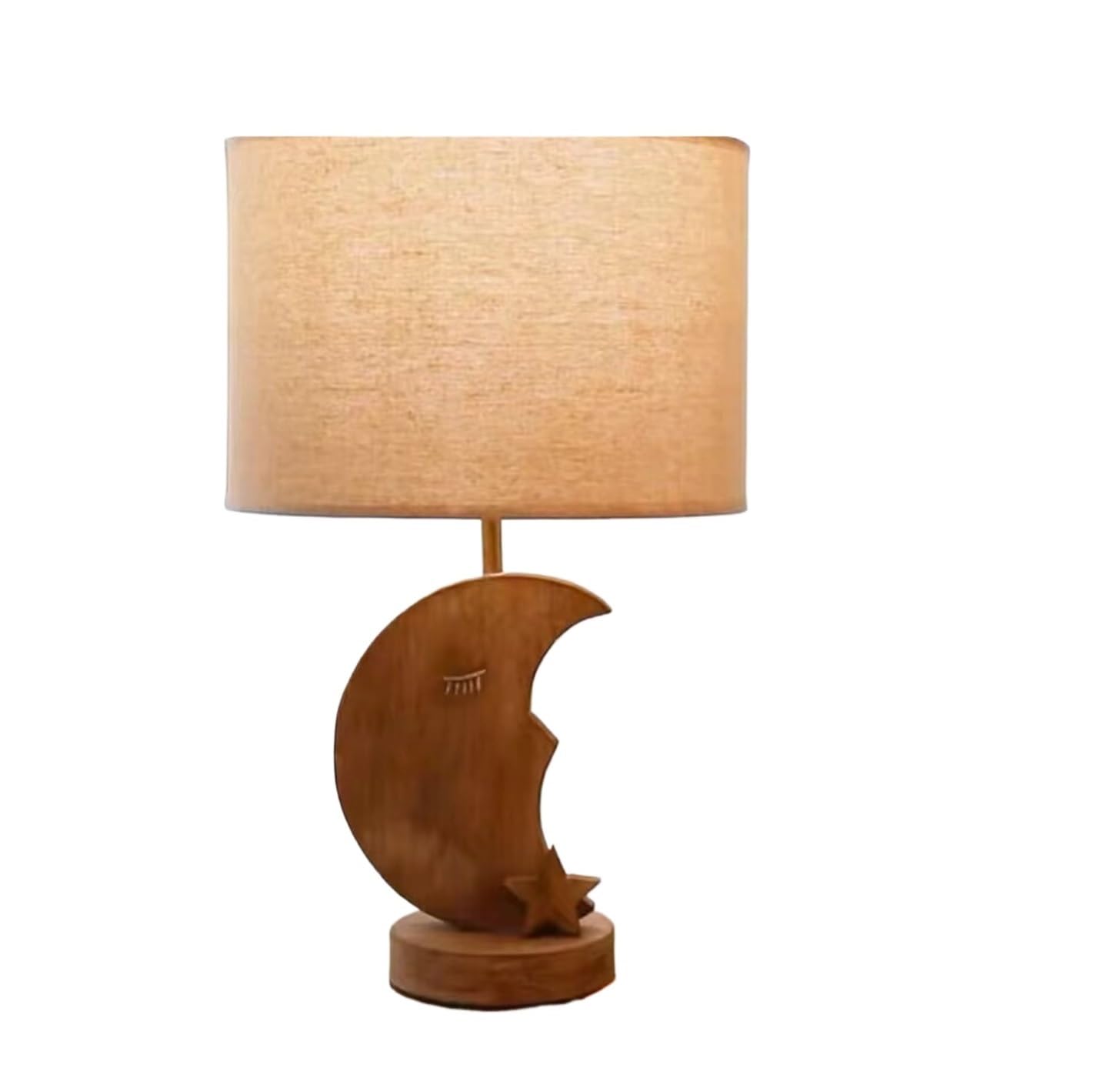 NCAEVGXRWJT Modern Wood Fabric Table Lamp, Hand Carved Japanese Cream Bedside Desk Light for Bedroom Homestay Study(Moon)