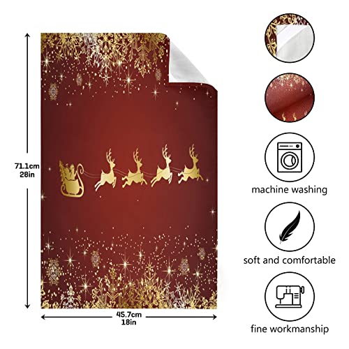 Christmas Santa Sleigh Kitchen Dish Towels Set Of 4, Golden Reindeer Snowflakes Dishcloths Absorbent Lint-Free Towels Dish Drying Towel For Cooking Baking Home Clean Housewarming Gift #TOP4