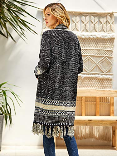 Ferbia Women Boho Cardigan Sweater Long Open Front Maxi Knit Sweaters Aztec Tribal Tassel Fringe Thin Coat