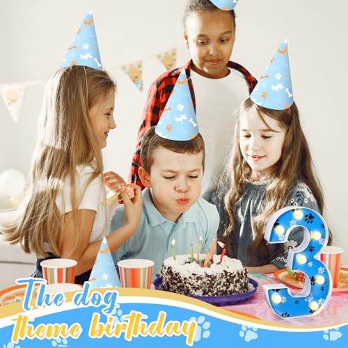 Image of Havawish Blue Paw Dog Birthday Light up Number Sign Dog Birthday Party Decorations for Boy Themed Party Supplies Prop Backdrop Sign, 8.58 Inches(Number 3)