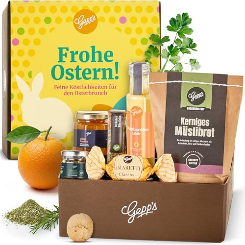 Gepp’s Feinkost Geschenkbox Oster Brunch I Gourmet Frühstücks-Ostergeschenk für Erwachsene I Genuss Box zu Ostern mit Delikatessen wie Bombardino Eierlikör...