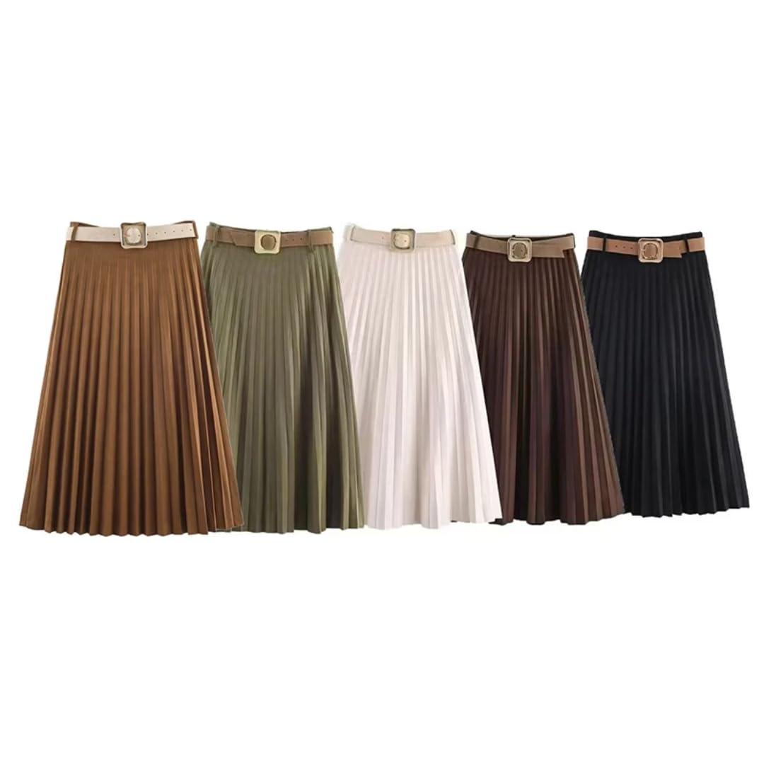 Eleganti con Cintura, gonne Lunghe per Donna, Midi plissettate, con Senso di Pendenza, gonne dal Temperamento Midi Femminile