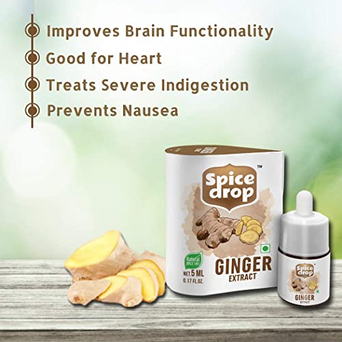 Image of Spice Drop Pure Ginger Extract - Salad Dressing, Seasoning, Cooking, Baking, Tea, Coffee | Natural Immunity Booster | Premium Quality & Rich Aroma | Nigerian Dry Ginger Extract | No Added Color or Preservative | Non GMO | Vegan | 0.17 Oz x 3 Pack