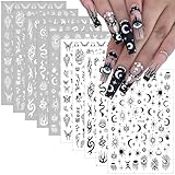 10 Sheets Snake Nail Art Stickers Sheets Black White Nail Decals Star Moon Eye Rose Leaf Flame Nail Art Supplies Butterfly Acrylic Nail Supplies 3D Goth Snake Nail Design Stickers for Women DIY Nail