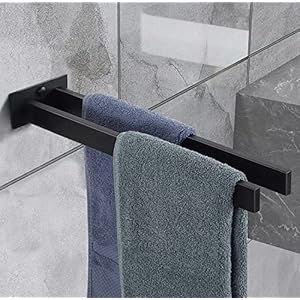 MEIJO Handdoekhouder voor dubbele deuren, zelfklevend, zonder boren, wandhanddoekhouder, hoekig, van roestvrij staal, 40 cm (zwart)