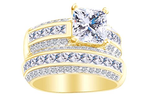 AFFY Multi Shape White Cubic Zirconia Engagement Ring Set in14k Yellow Gold Over Sterling Silver (2.06 cttw) Ring Size-12.5