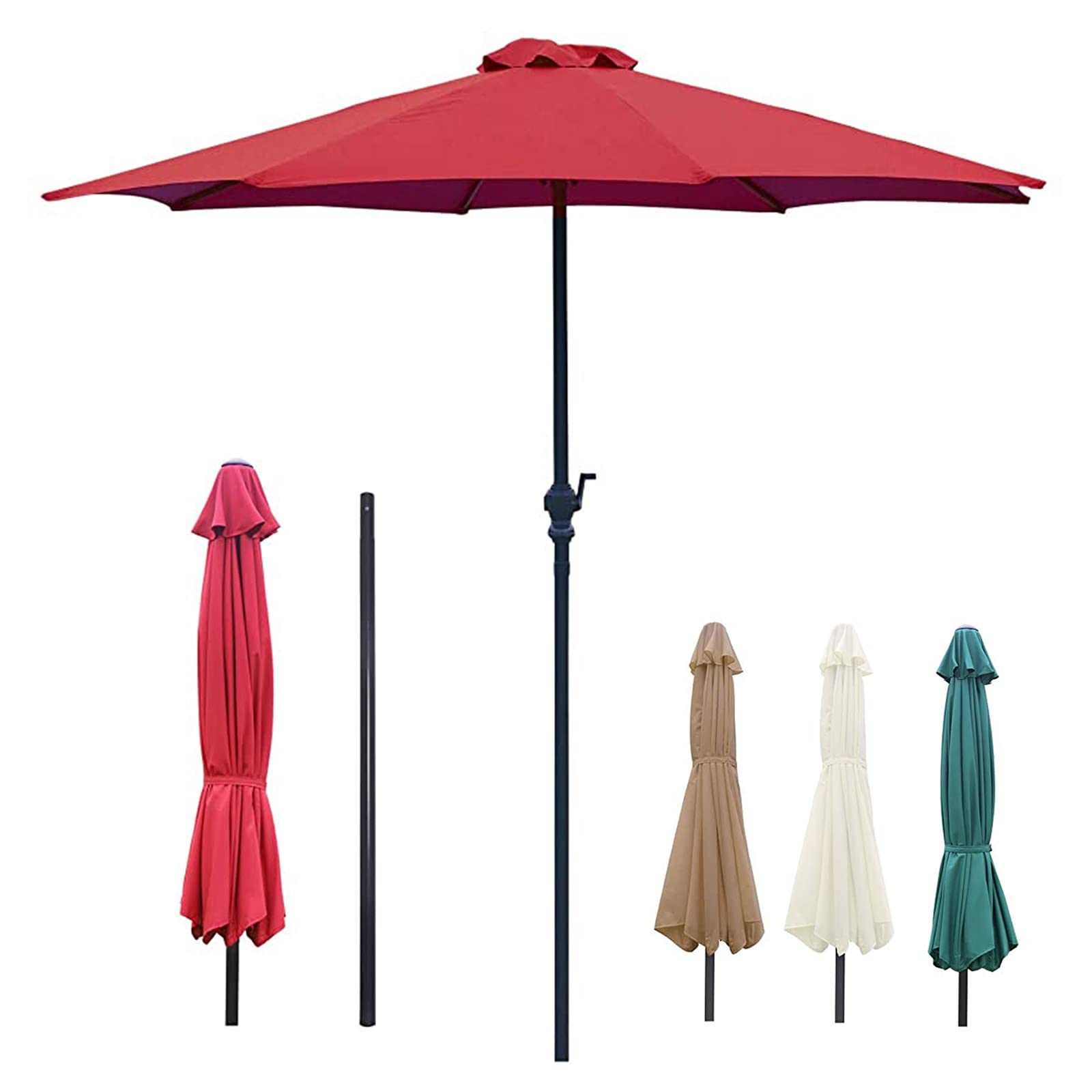 HCZKIUJY Outdoor Table Market Umbrella Garden Parasol 9Ft/10Ft Outdoor Parasol Umbrella with Crank Market Center Umbrellas Sun Protection with 8 Ribs for Garden, Lawn & Pool (Red 9FT(270CM))