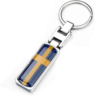 Winluu Swedish Flag Keychain Sweden Flags Metal Key Ring Keychains Emblem Badge For VOLVO SAAB Polestar XC40 XC60 XC70 XC80 XC90 V40 S80 S90 C30 Keyring Chain,2.7inch Swedish Flag Keychain, Blue Yellow, 7x1.1cm / 2.7x0.43inch