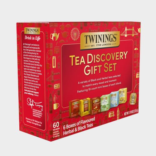 Image of Twinings Tea Discovery Gift Set, Black & Herbal Variety Pack, 6 Mini Boxes | Includes English Breakfast, Earl Grey, Chai, Pure Peppermint, Pure Camomile, and Lemon & Ginger, 60 Individual Teabags