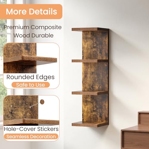 Image of upsimples 4 -Tier Floating Wall Shelf, Brown Vertical Vanity Decor Shelves