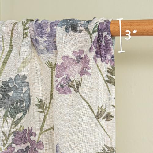 Image of MYSKY HOME Floral Linen Tier Curtains Over Sink 30 Inch Long Set of 2 Light Filtering Privacy Half Window Curtains with Rod Pocket for Kitchen, Cabinet, Basement, Camper, Purple, 30 inch W Each Panel