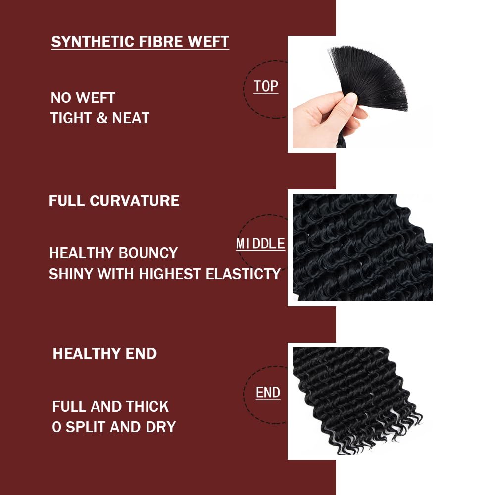 Cabello ondulado profundo a granel para trenzar de 18 pulgadas, 6 paquetes de 7.05 oz, cabello trenzado rizado negro natural para trenzas bohemias, sin trama, extensiones de cabello trenzado húmedo y 3