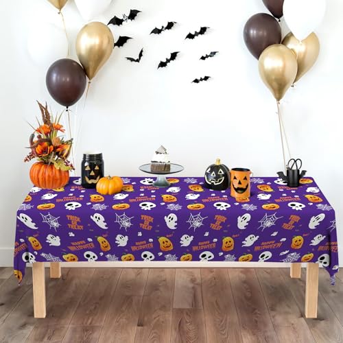Image of ATFUNSHOP 4 Packs Halloween Tablecloth Disposable Table Cover 54X108 Halloween Decorations Kids Birthday Party Decor for Kids, Spooky Waterproof Spillproof Table Cloth - Perfect for Dinner