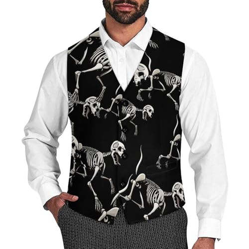 Skeleton of Running Dog X Ray Men's Suit Vest Waistcoat Vests Formal Dress with 2 Pockets for Business Casual Tuxedo