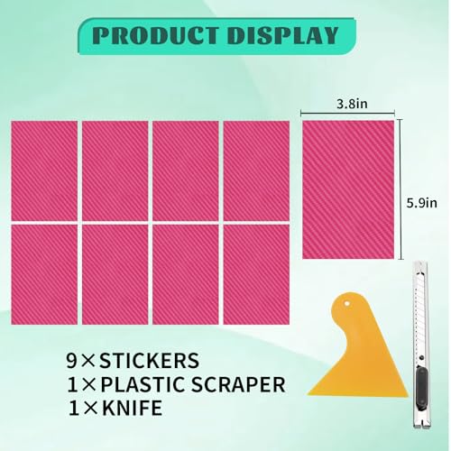 Image of Compatible with Carbon Fiber Bowtie Emblem Wrap Kit GMC Logo Overlay Vinyl Wrap with Squeegee and Cutter (9PCS Pink)
