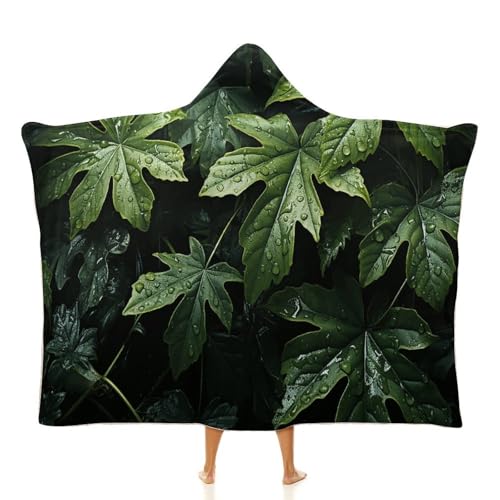 Cape à capuche feuilles vertes couverture portable pour canapé et voyage