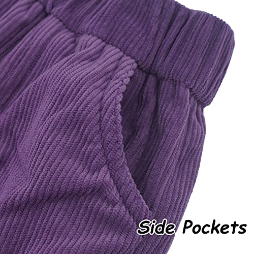 Image of Happy Cherry Kids Casual Corduroy Pants Boys Elastic Waist Basic Pants Outwear Thicken Pants Girls Purple 8Y