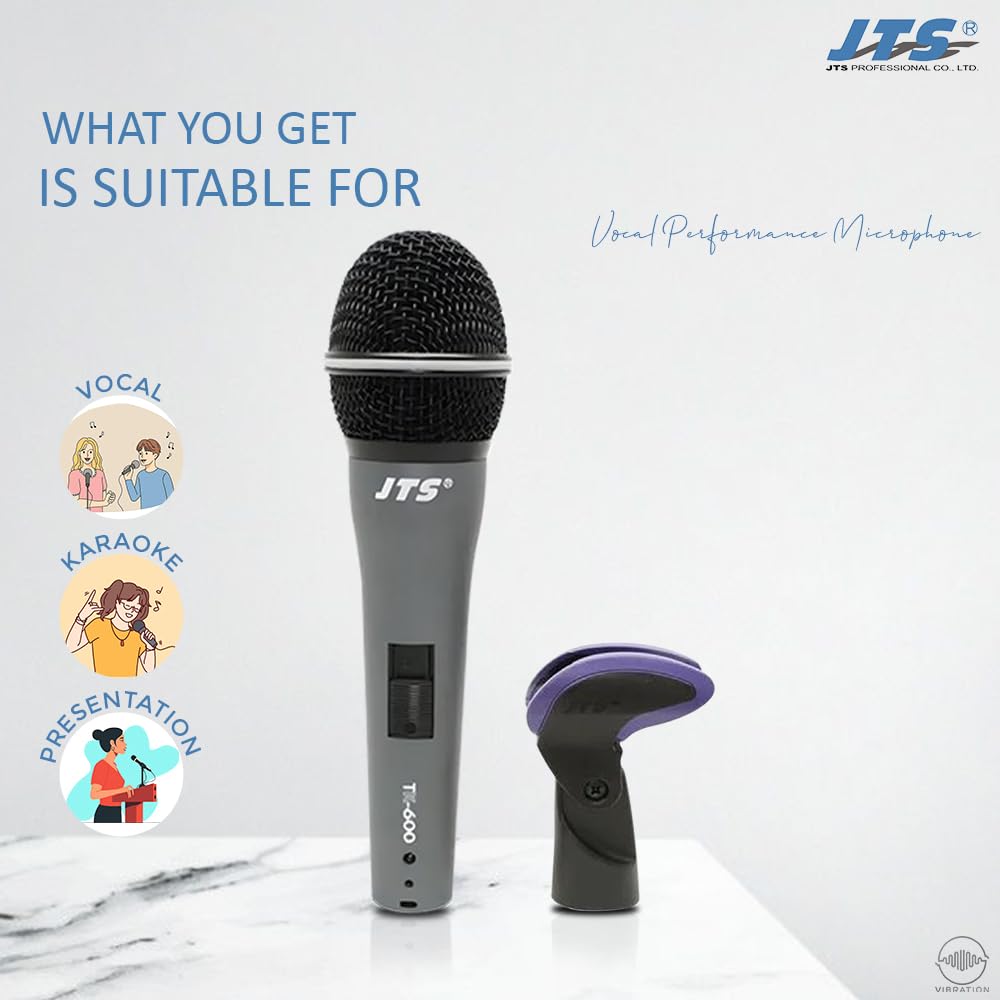 JTS TK-600 Cardioid Dynamic XLR Microphone Without Cable, Grey