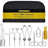 XFISHMAN Fliegenbindewerkzeug-Set, 11-in-1, mit Spulen-Finisher, Schere, Hackle, Haarstapler, Fliegenfischen, Bindewerkzeug-Set