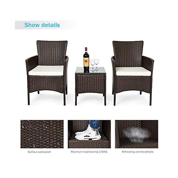 IntimaTe WM Heart Wicker Rattan Outdoor Garden Furniture Sets with Chairs and Table, Conservatory Balcony Furniture Sets, Coffee Table and Corner Sofa Patio Furniture Set With Cream Cushion - Image 5