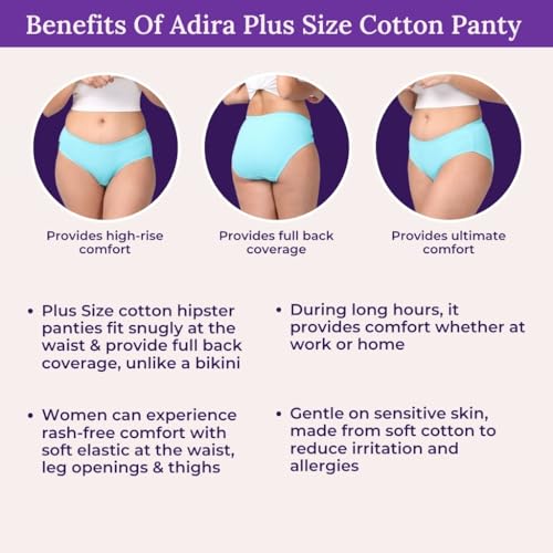 Image of Adira | 3XL to 10XL Cotton Panties for Women Plus Size | High Waist Panty with Full Coverage | Inside Elastic - No Elastic Exposure to Skin | Plus Size | Pack of 3