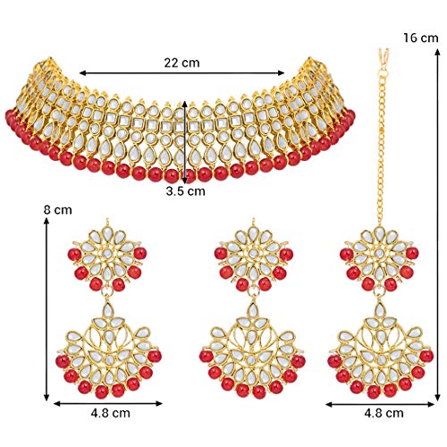 Indian Kundan Fax Pearl Necklace Earrings Maang Tikka Set
