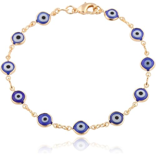 Gold Overlay with Navy Blue Mini Evil Eye Style 7.5 Inch Clasp Bracelet (T-326)