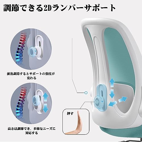 Razzor オフィスチェア 椅子 疲れない テレワーク 人間工学 デスクチェア ランバーサポート付き 跳ね上げ式アームレスト スポンジクッション 通気性メッシュ RZ2203-Mint Green [2]