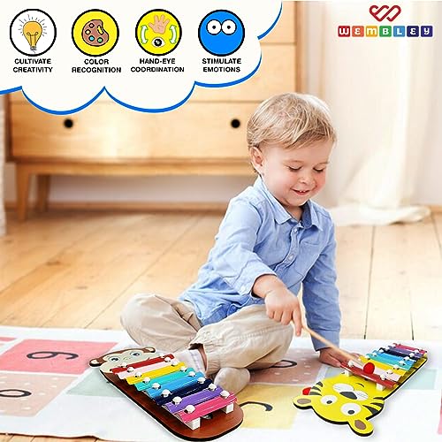 Image of Wembley Monkey Wooden Baby Xylophone for Kids Toys for 1+ Year Old Preschool Educational Learning Instruments Keyless Piano with 2 Sticks Musical Toy for Kids Girls Boy Children Non Toxic BIS Approved