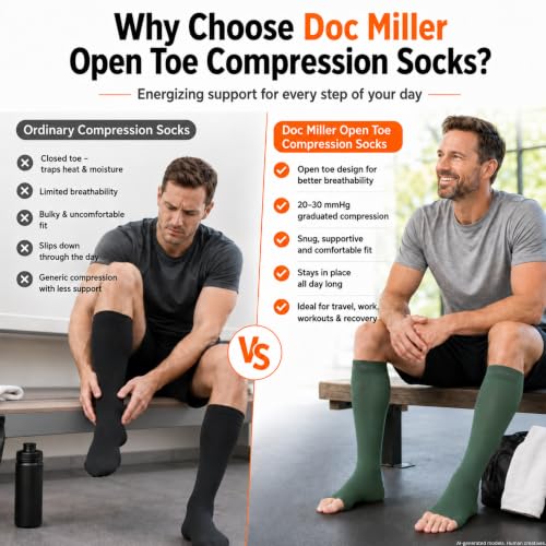 Image of Doc Miller Open Toe Compression Socks 1 Pair 20-30mmHg Support (Dark Blue, M))