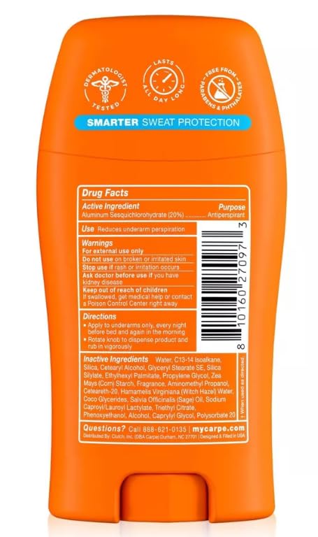 Carpe Men's 100HR Sweat & Odor Control Antiperspirant Deodorant - Fresh Wave - 1.76oz: Under Arm, Paraben-Free, Vegan, Cream