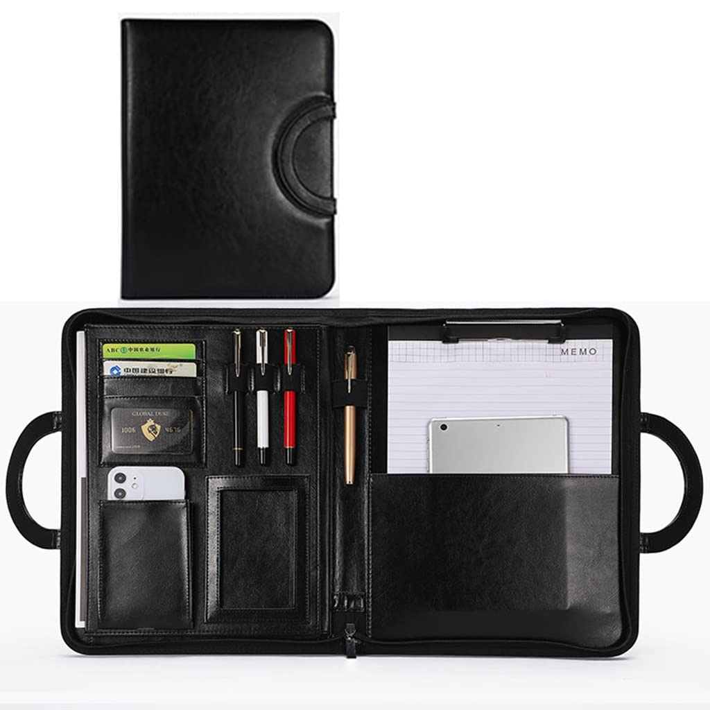 Schreibmappe A4 Klemmbrettmappe Portfolio Binder Lebenslauf Padfolio mit Reißverschluss für Männer Leder Padfolio Ordner für Laptop Professioneller Business Organizer für A4 Brief/Notizblock Geschenk