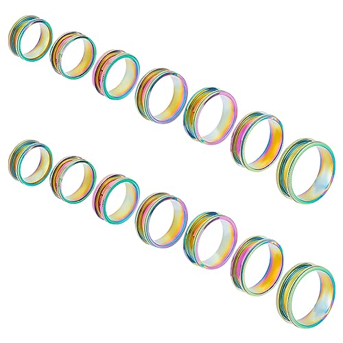 UNICRAFTALE 14pcs Rainbow Titanium Steel Grooved Finger Ring Set for DIY Inlay Resin Jewelry Making Gift