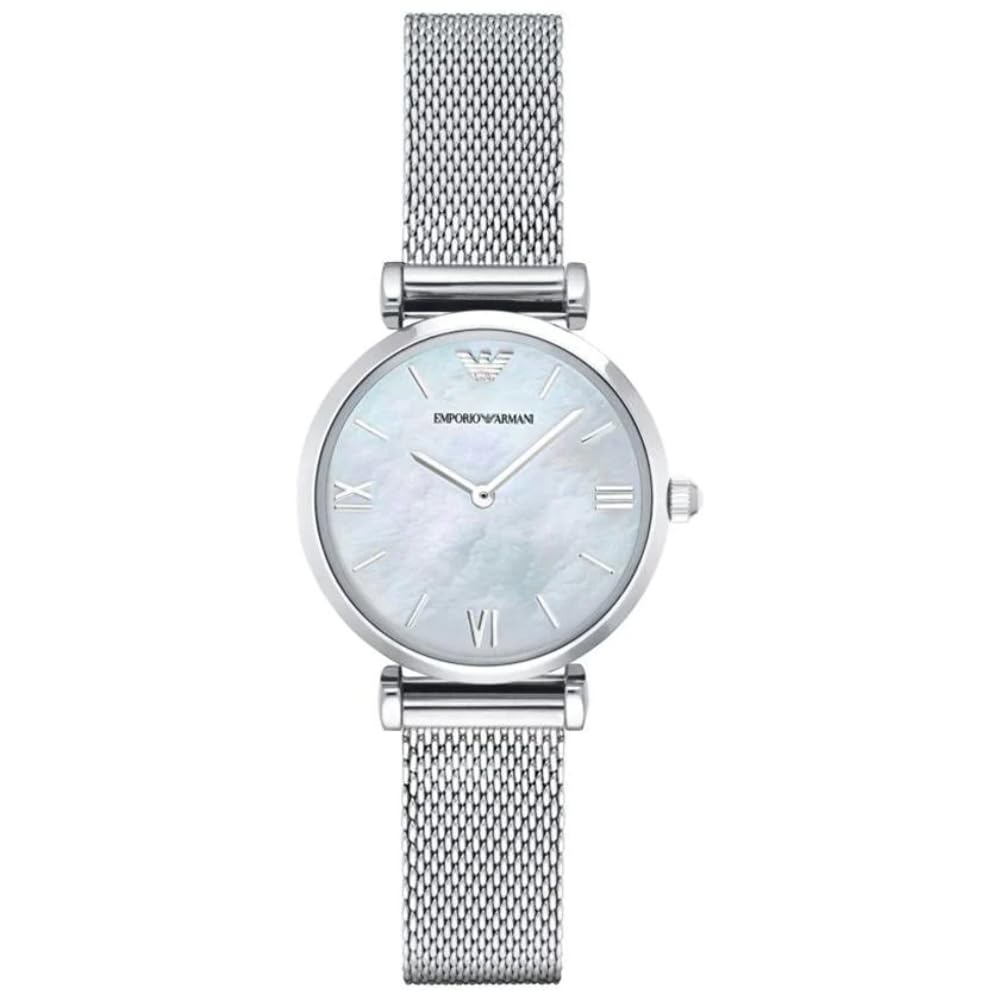 EMPORIO ARMANI Gianni T-Bar Womens Quartz Watch with Mother of Pearl Dial and Silver Stainless Steel Bracelet AR1955