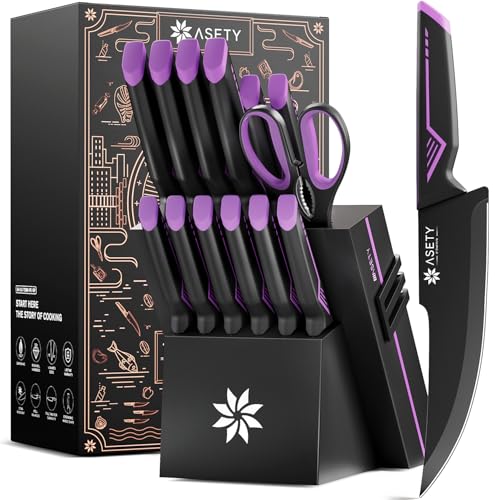 Knife Set - 15 PCS Kitchen Knife Set with Built-in Knife Sharpener Block - Stainless Steel Knife...