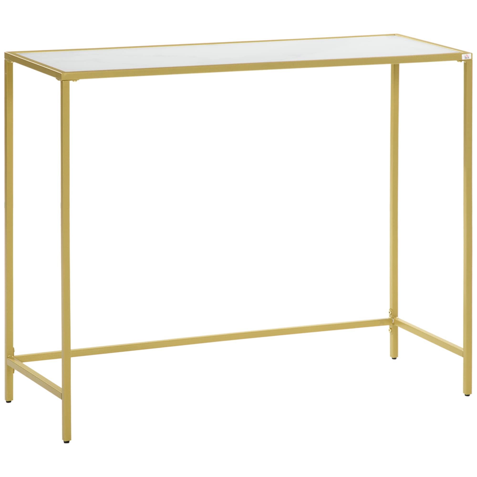 HOMCOM Mesa Consola Mesa de Entrada con Vidrio y Marco de Acero Mueble Recibidor para Pasillo Salón Estilo Moderno Antivuleco Carga 25 kg 100,5x35,5x80 cm Blanco y Dorado