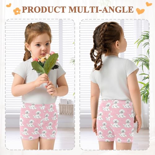 White Poodle Dog Prints Pattern Girls Shorts Elastic Waist Sports Shorts Girls Leggings Pants for 4-10 Years4