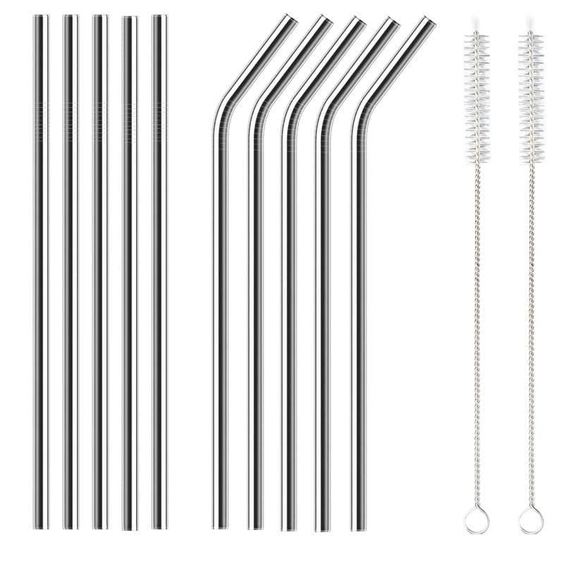 Vmoomax Metal Straws, 10PCS 150mm Stainless Steel Drinking Straws,304 Reusable Stainless Steel Drinking Straw for Coffee Cocktail, Milkshake, Cold/Hot Drinks (5 Straight + 5 Bent + 2 Cleaners+1 Bag)