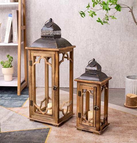 Large Farmhouse Decorative Wooden Lantern Set of 2,...